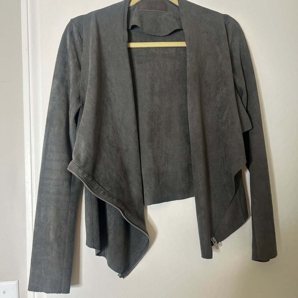 Blank NYC Gray Faux Suede Asymmetrical Zip Jacket